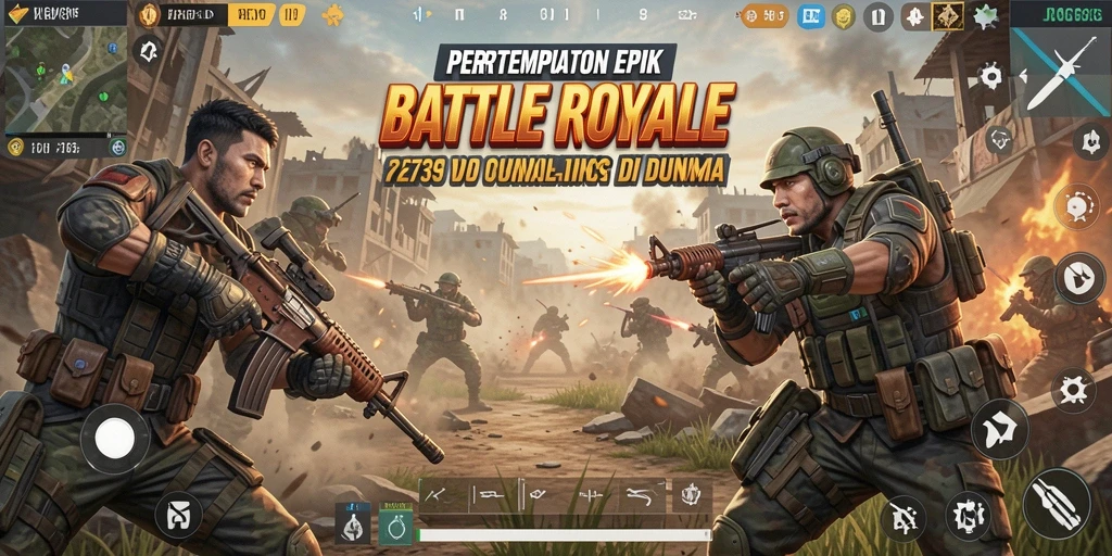 Tangkapan layar epic dari permainan Battle Royale yang mendebarkan.