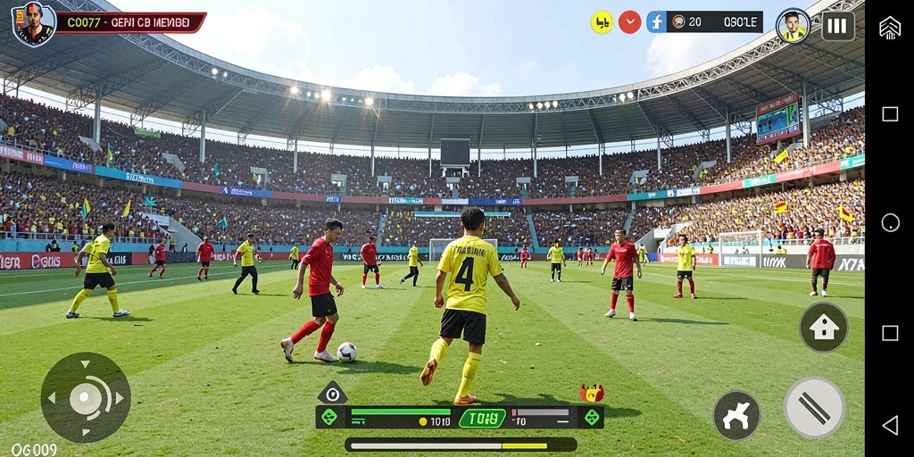Screenshot C0077 menampilkan aksi seru dalam permainan sepak bola.