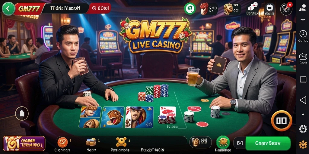 Screenshot gameplay GM777 yang menampilkan keseruan permainan Live Casino.