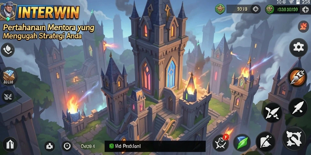 Gameplay seru dalam INTERWIN dengan pertahanan menara yang strategis.