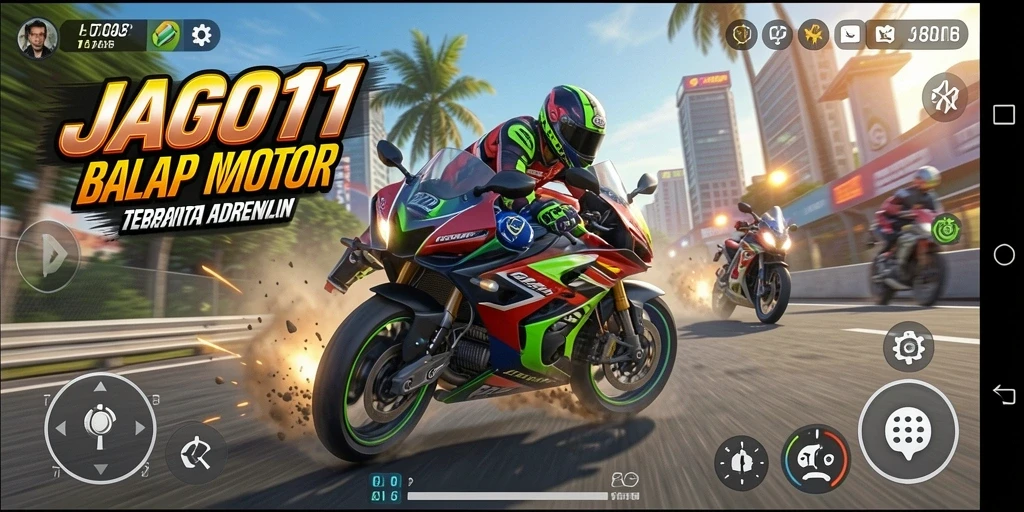 Tampilan balapan seru dalam JAGO11 dengan motor kece