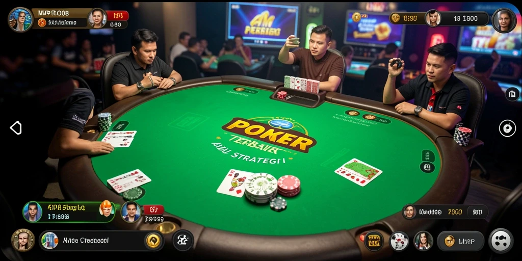 Screenshot MPO08 menampilkan aksi poker seru dengan pemain dan kartu.