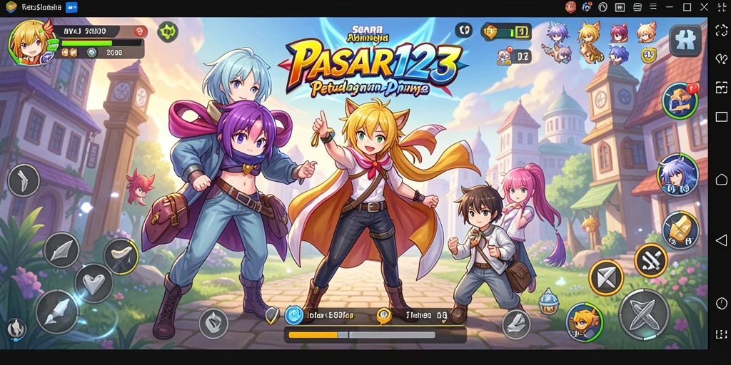 Tampilan gameplay PASAR123 dengan karakter Anime yang dinamis dan grafis warna-warni.