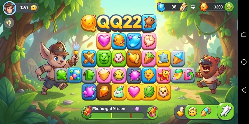 Screenshot QQ222 menampilkan gameplay seru di Match-3.