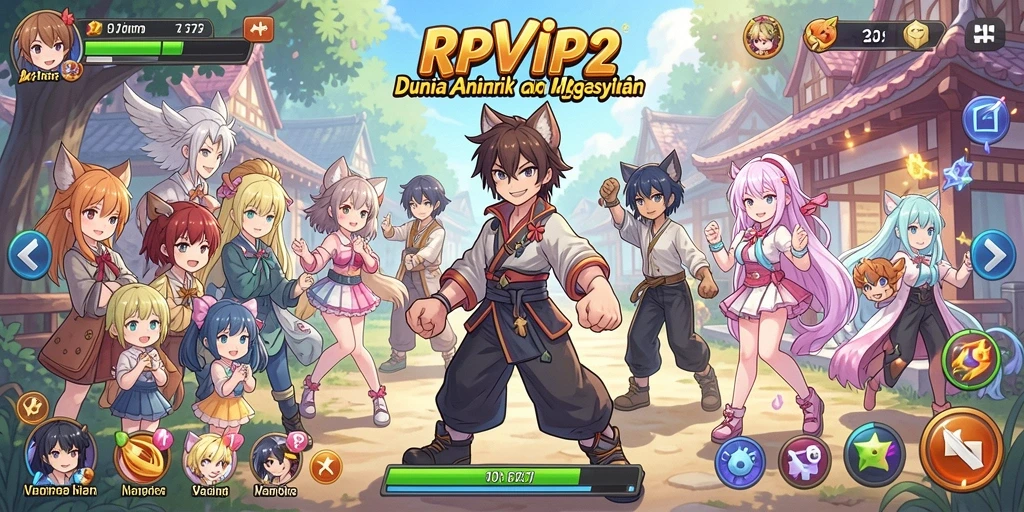 Tampilan gameplay seru dalam RPVIP2 dengan karakter anime menarik.