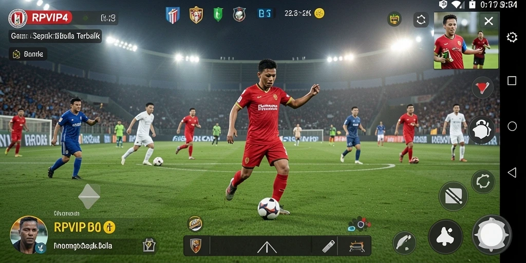 Screenshot utama RPVIP4 menampilkan aksi di lapangan sepak bola yang mendebarkan.
